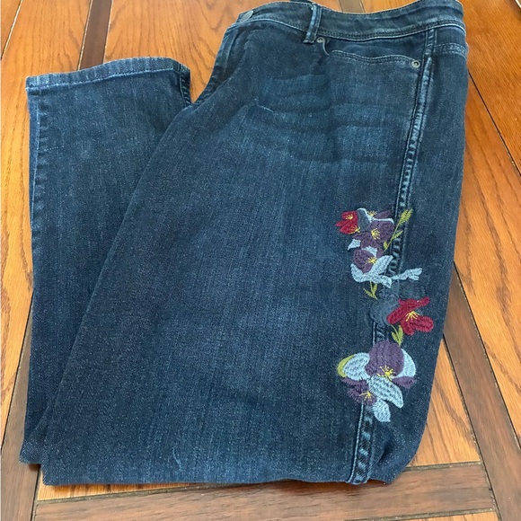 J. Jill Denim - J Jill Women’s Dark Wash Embroidered Floral Jeans